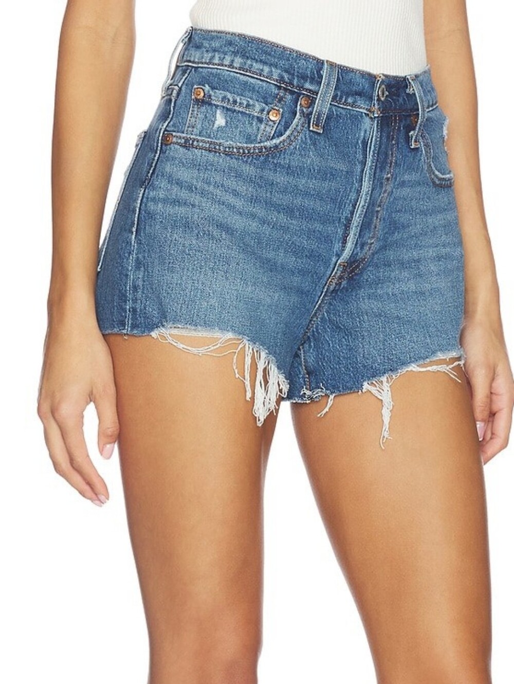 501 Levi's Blue Distressed High-Rise Denim Shorts Size 27